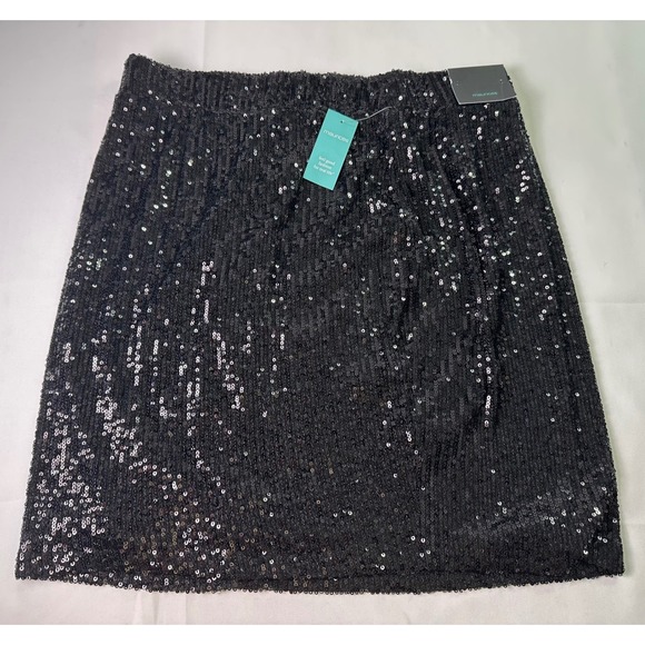 Maurices NWT Black Sequin Skirt Small High Rise Mini A-Line Party Glam - Picture 1 of 9
